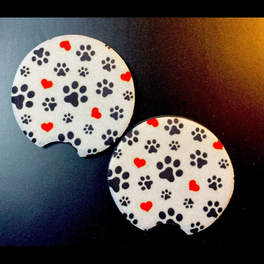 Paw Prints And Hearts Black And Red Car Cup Coasters New